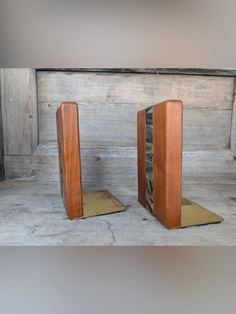 MCM Gordon & Jane Martz Marshall Studios Walnut Ceramic Tile Bookends Pair